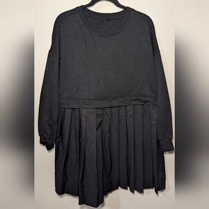 Anrabess Black Dress Sweatshirt Pleated Skirt Goth Comfy Oversized Womens Size L